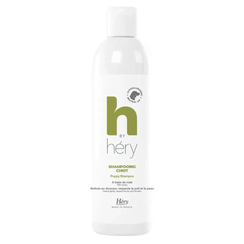 Flacon de shampooing pour chiot HERY HBH à la formule au miel, pH équilibré et hypoallergénique, sur