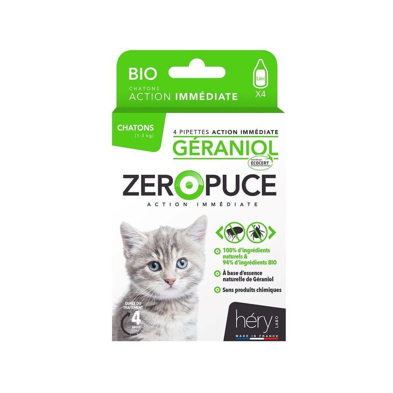 Packshot arrière de la boîte Zéro Puce 1964184 montrant les ingrédients et le mode d'emploi