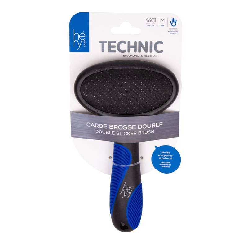 Carde double face Hery Technic M - Vue de face montrant les deux faces avec picots courbés et brosse