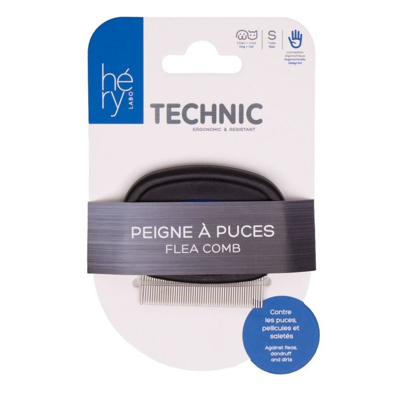 Peigne à puces Hery 1964175 en acier inoxydable pour petits animaux, packshot avec dents fines et po