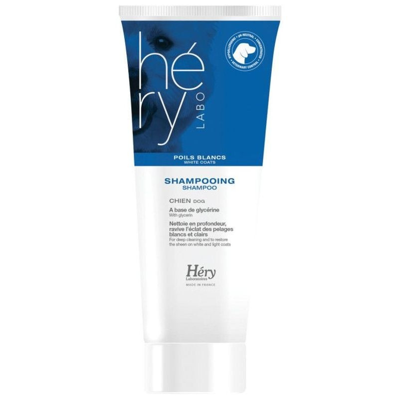 Packshot du Shampoing Hery poil blanc 200ml pour chien sur fond blanc