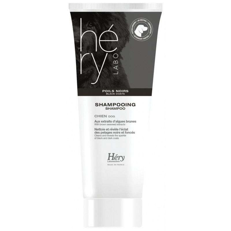 Flacon de Shampooing HERY poil noir 200ml pour chiens à pelage noir, gris ou chocolat