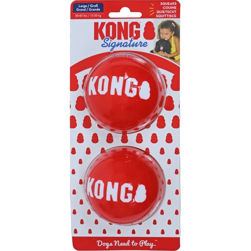 Jouet pour chien KONG Ball Signature L en caoutchouc naturel, avec design KONG classique et surface 