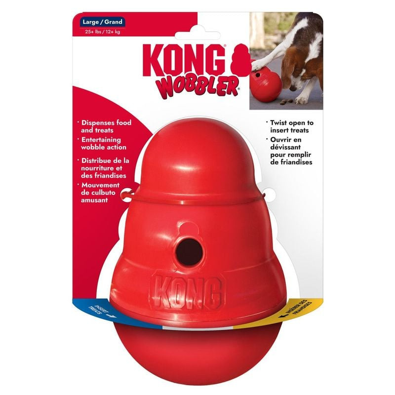Vue de face du distributeur interactif de friandises pour chien KONG Wobbler 1964360.