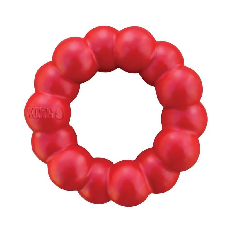 Jouet pour chien KONG Ring en caoutchouc rouge sur fond blanc