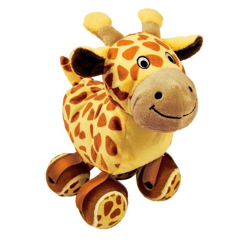 Jouet pour chien KONG TenniShoes Girafe : forme girafe, quatre pattes en balles de tennis, couineur,