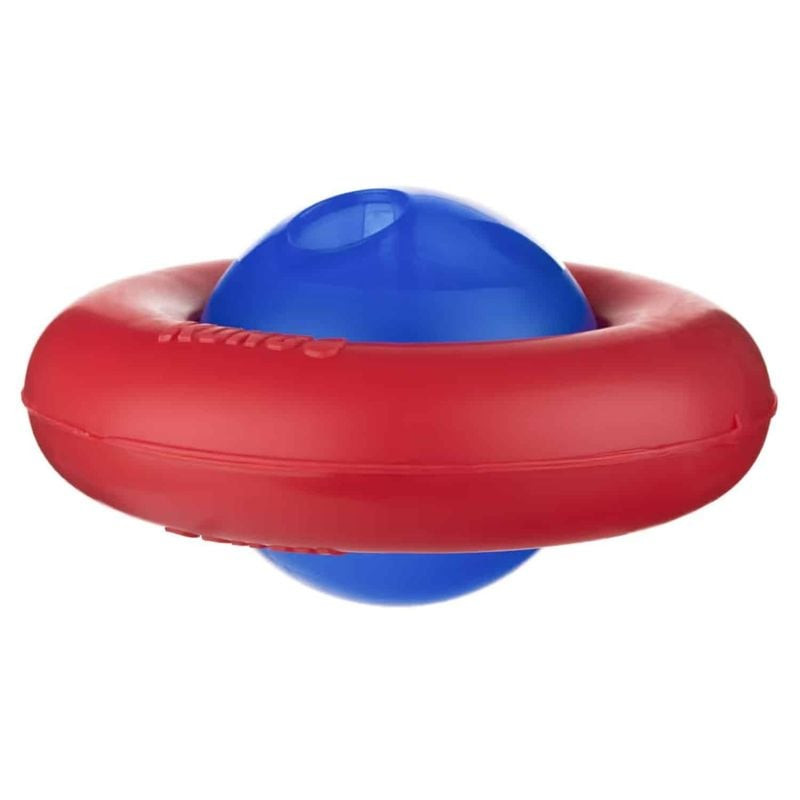 Vue de dessus du jouet pour chien KONG Gyro L mettant en évidence l'ouverture pour les friandises.