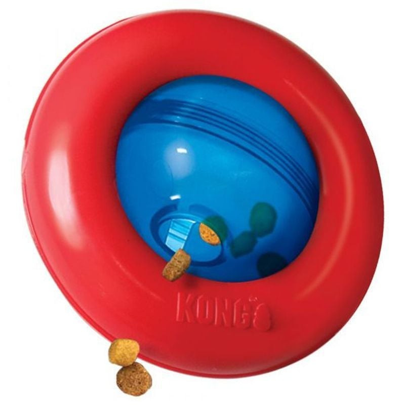 Packshot du jouet interactif distributeur de friandises KONG Gyro L pour chien, sur fond blanc.