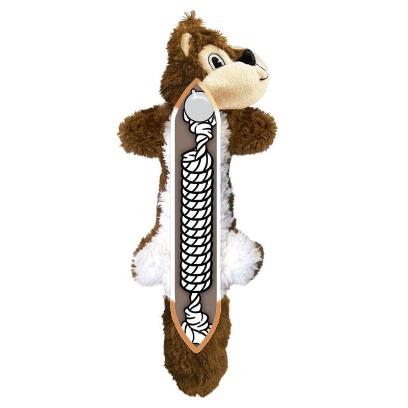 Gros plan du KONG Scrunch Knots Squirrel avec nœud et tissu froissé
