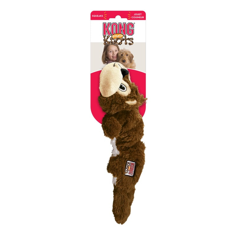 Jouet KONG Scrunch Knots Squirrel montrant la corde et la texture froissée