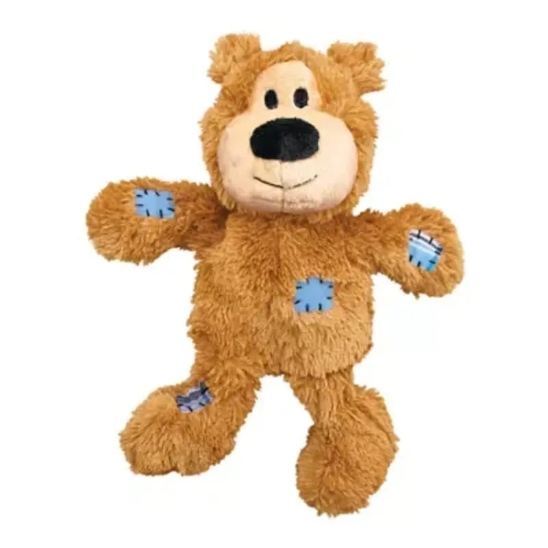 Vue latérale du jouet pour chien en peluche KONG Wild Knots Bear montrant le corps en corde nouée et