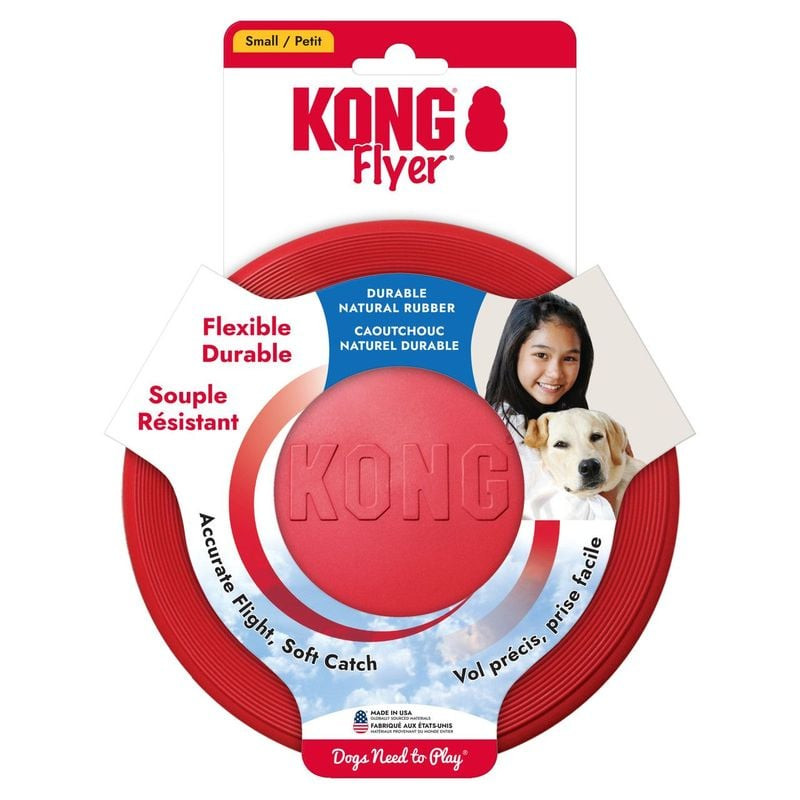 Disque volant KONG Flyer S en caoutchouc naturel durable pour chien sur fond uni