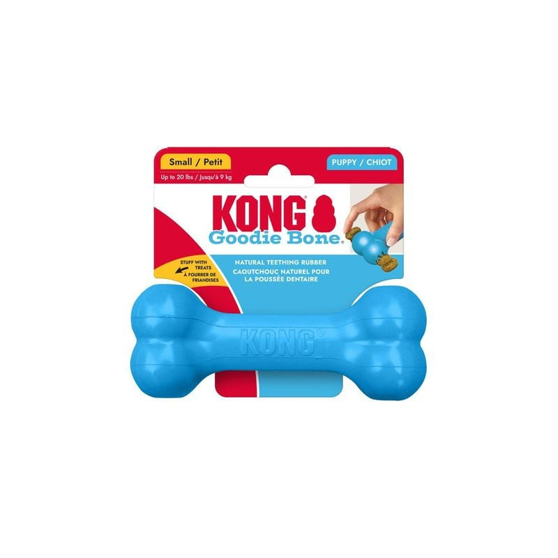 Vue latérale du KONG Puppy Goodie Bone montrant les Goodie Grippers et la surface en caoutchouc text