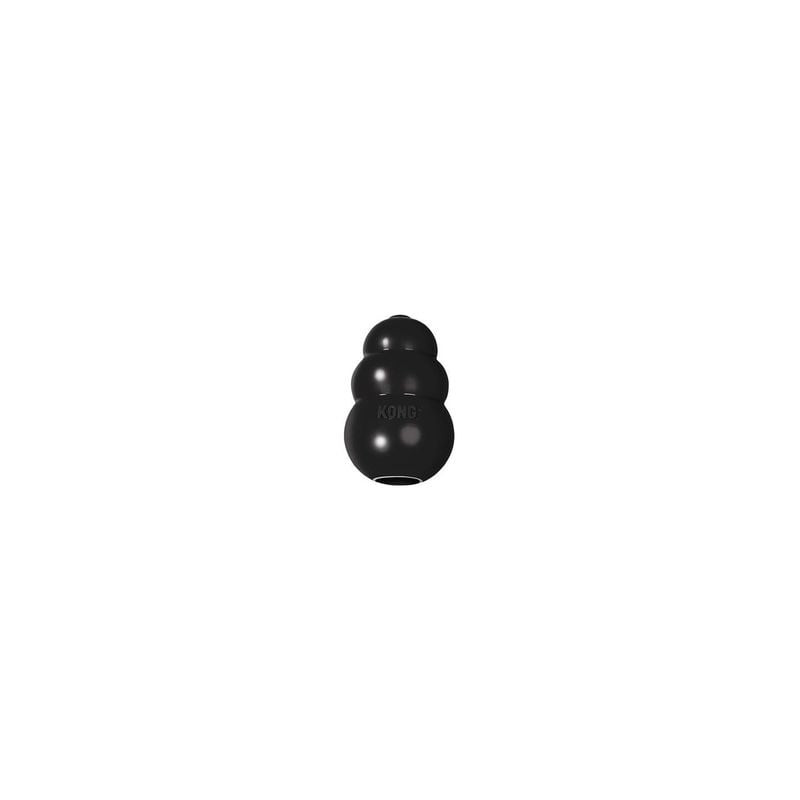 Jouet KONG Extreme M en caoutchouc noir sur fond blanc, montrant la forme classique à deux lobes ave