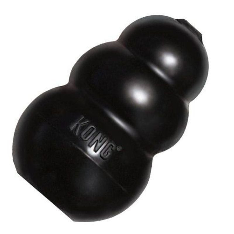 Jouet pour chien KONG Extreme S en caoutchouc rouge, vue de côté mettant en valeur la texture