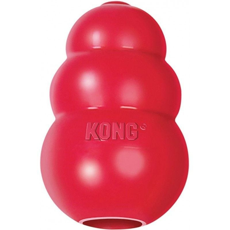 Jouet pour chien KONG Classic XXL en caoutchouc naturel rouge sur fond blanc, mettant en valeur sa f