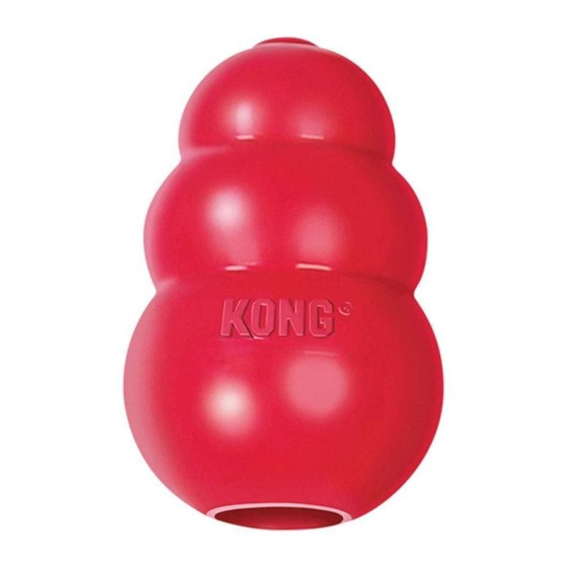 Jouet pour chien KONG Classic XS en caoutchouc rouge sur fond blanc, vue de face montrant la forme u