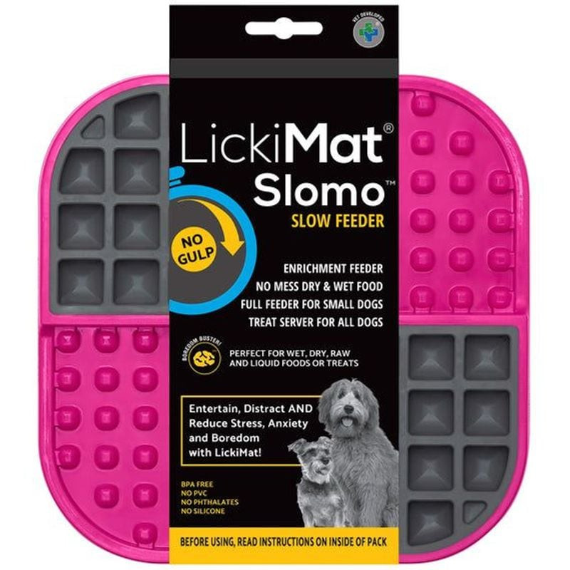Tapis de léchage LickiMat Slomo rose avec poches profondes en caoutchouc et surfaces texturées pour 