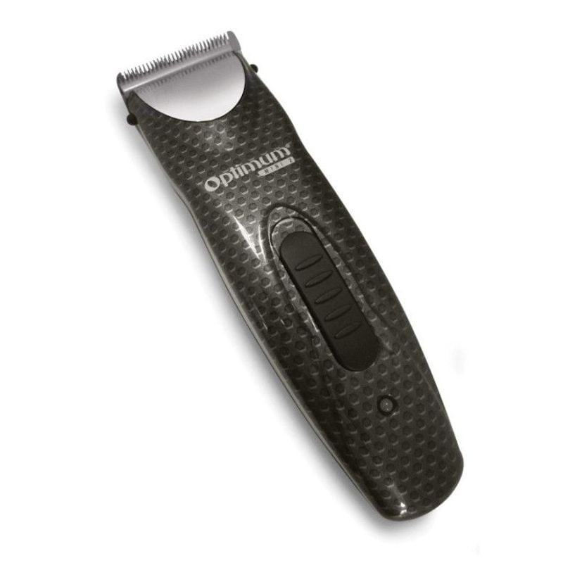 Vue de face de la tondeuse pour animaux Optimum Mini 2 montrant son design compact et son sabot régl