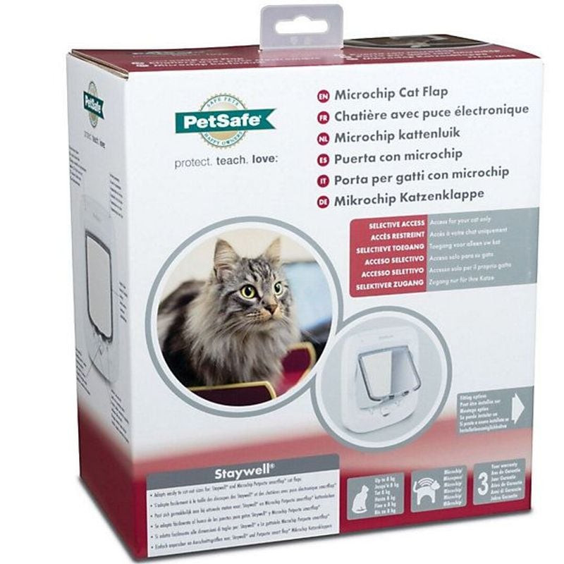 Chatière électronique PetSafe, angle latéral montrant l'épaisseur et le cadre de montage.