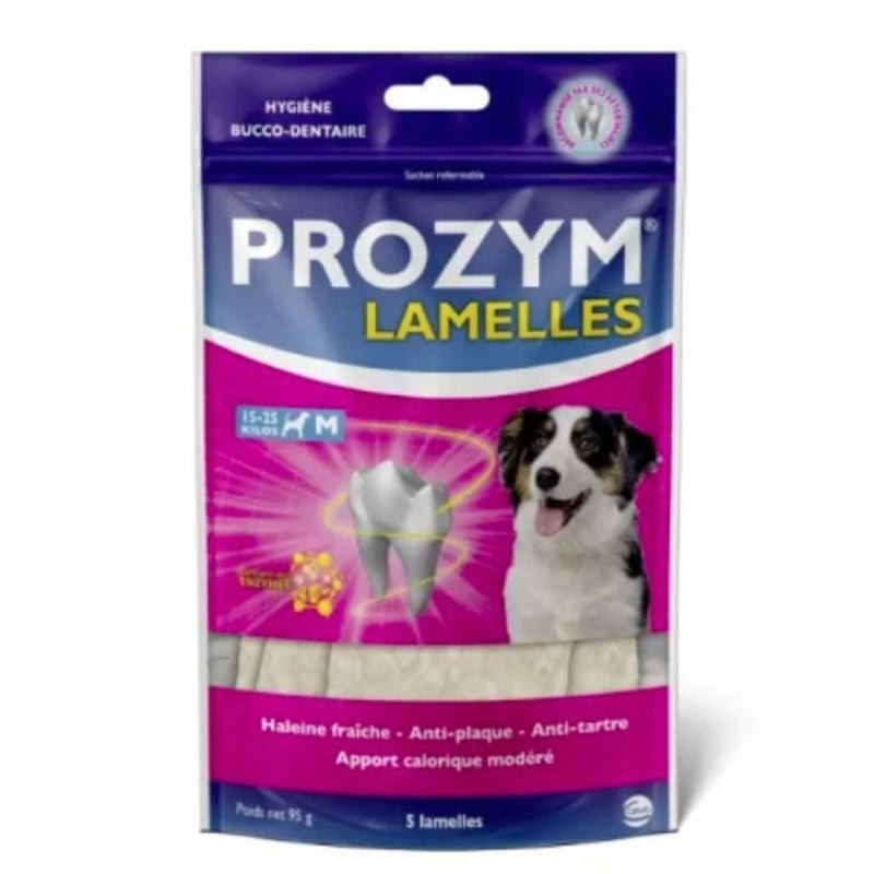 Packshot des lamelles dentaires Prozym 1967432 pour chiens moyens, à base de collagène avec enrobage