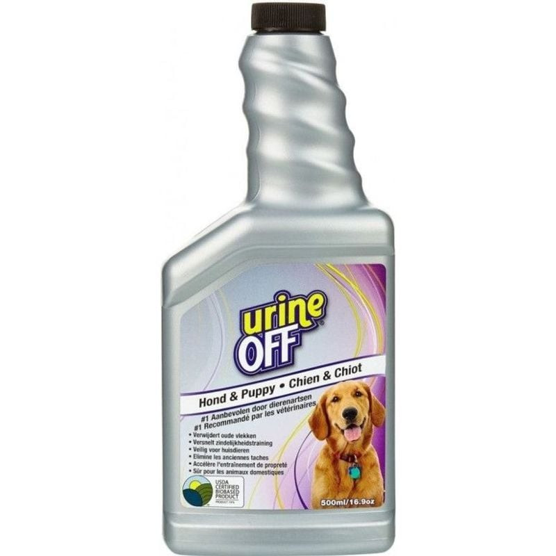 Flacon pulvérisateur URINE OFF 500ml, nettoyant bio-enzymatique pour urine de chien, vue de face ave