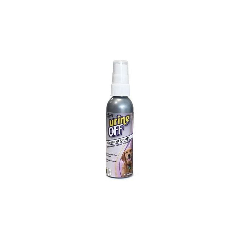 Flacon de 118 ml du spray nettoyant pour urine de chien URINE OFF, étiquette bleue et blanche