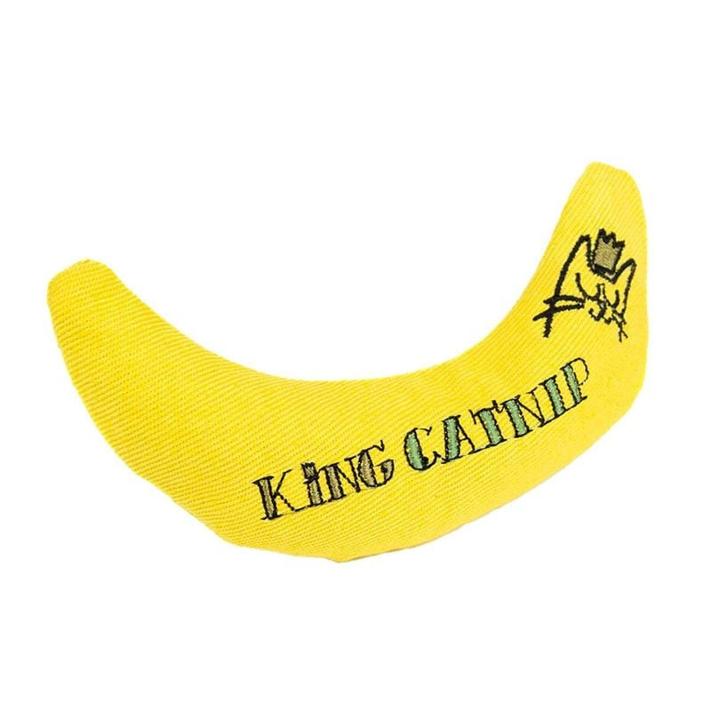 Jouet banane pour chat King Catnip 1969279 rempli de cataire biologique, vue de face sur fond blanc