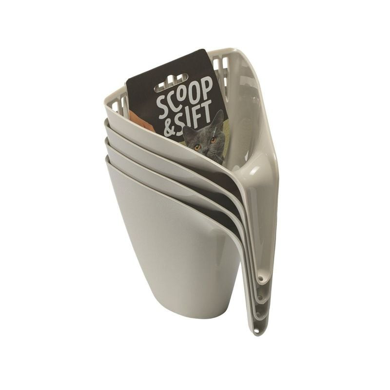 Pelle à litière VADIGRAN Scoop Lux en plastique gris sur fond blanc.