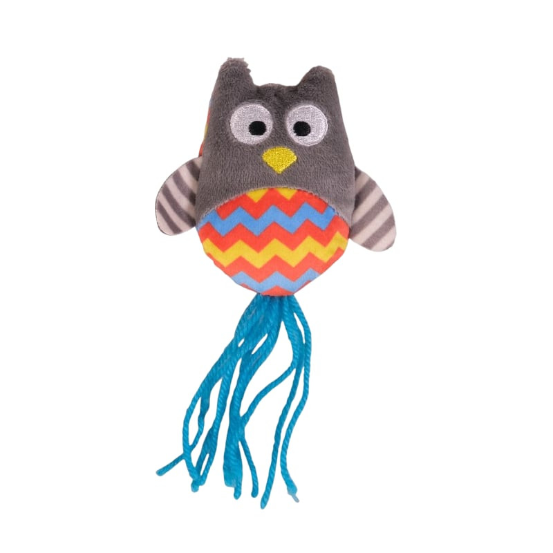 Vue latérale du jouet pour chat Vadigran Bowi Chouette montrant son design de hibou et ses caractéri