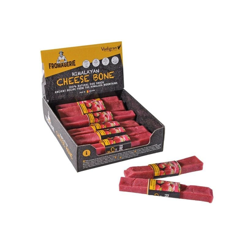 Os à mâcher naturel pour chien Vadigran Cheese Bone Fraise S, en forme d'os et dur, fabriqué à parti