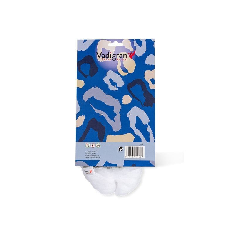 Gros plan du jouet VADIGRAN Supersoft Lolla violet, mettant en valeur le tissu doux et le couineur.