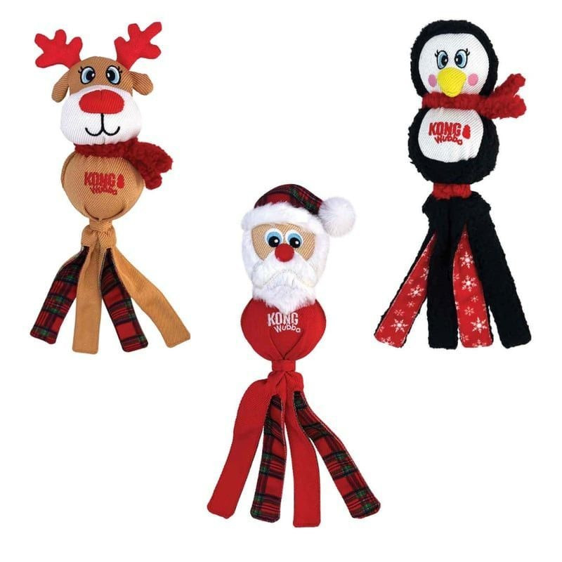 Jouet pour chien KONG Holiday Wubba avec motif festif de flocon de neige, construction en caoutchouc