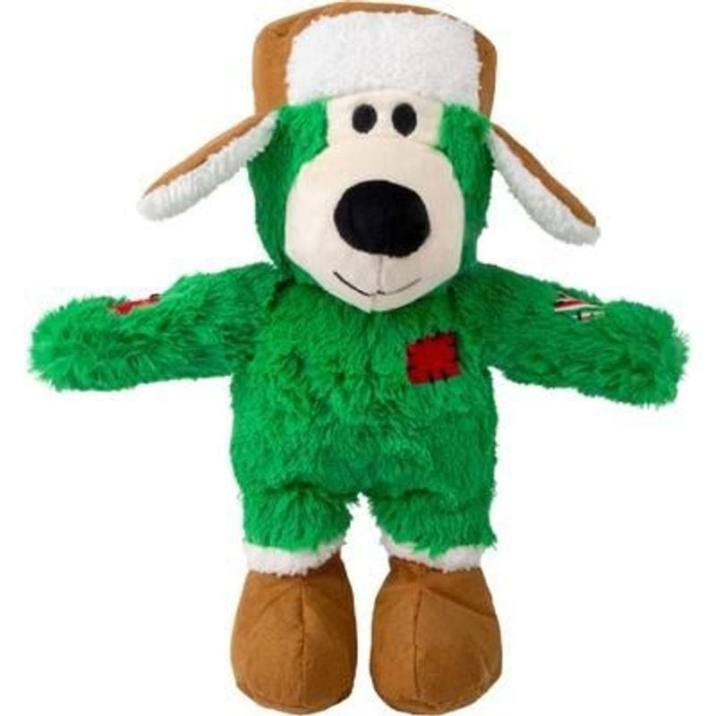 Jouet pour chien KONG Holiday Wild Knots Ours en peluche avec emballage, mettant en avant la marque.