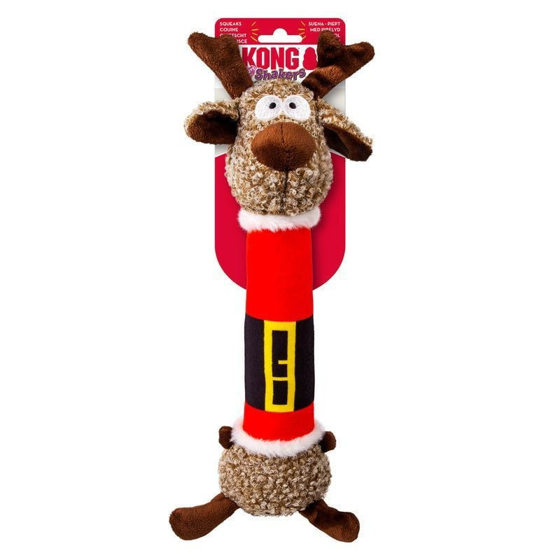 KONG Holiday Shakers Luvs Renne jouet en peluche, vue arrière montrant la queue et les détails du do
