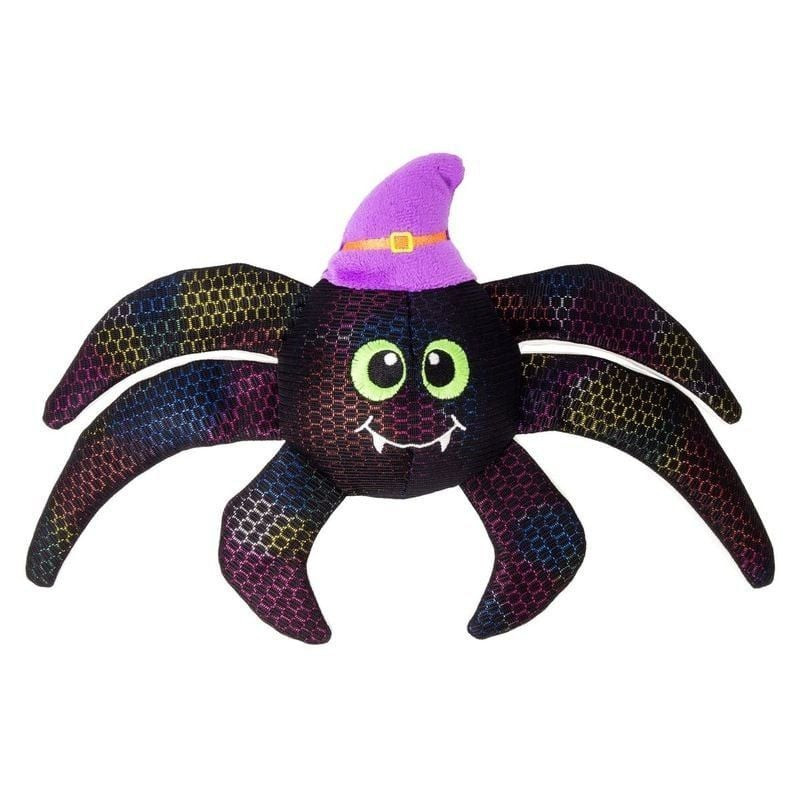 Vue latérale du jouet pour chien KONG Shakers Shimmy Spider Halloween montrant les longues pattes d'