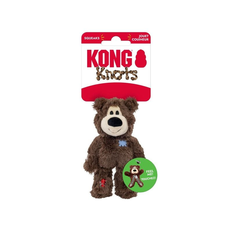 Jouet en peluche KONG Holiday Wild Knots Bear, vue latérale mettant en évidence la structure interne