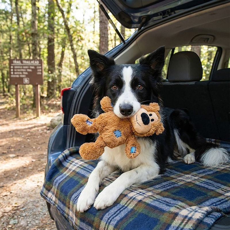 Jouet en peluche KONG Holiday Wild Knots aux motifs festifs rouges et verts pour chiens.