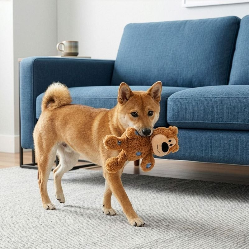 Vue latérale du jouet pour chien KONG Holiday Wild Knots montrant la queue en corde nouée et le corp