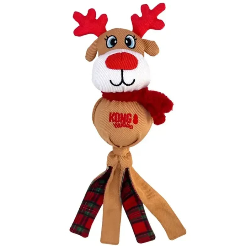 Jouet pour chien KONG Holiday Wubba (L) design Pingouin avec sifflet et longues queues, sur fond bla