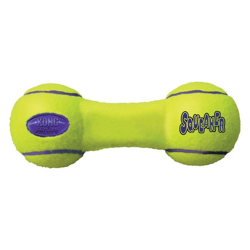 Jouet pour chien KONG AirDog Squeaker Dumbbell M en vue de face, montrant la forme ergonomique et la