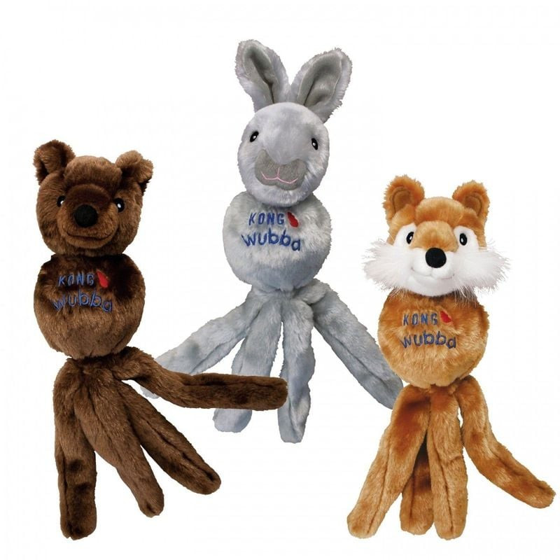 Jouet KONG Wubba Friends L design ours pour grands chiens sur fond blanc, vue de côté.